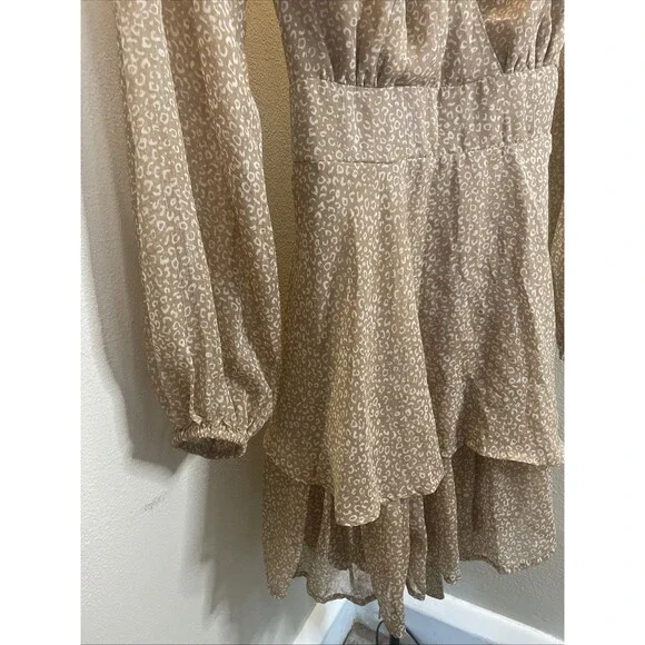 Japna Metalic Gold Long Sleeve Boho Dress Womens Small Tiered Flowy Evening - Picture 6 of 11